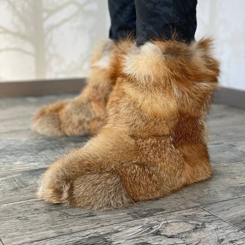 Men's Fox Fur Boots Real Fur Home Booties Furry House