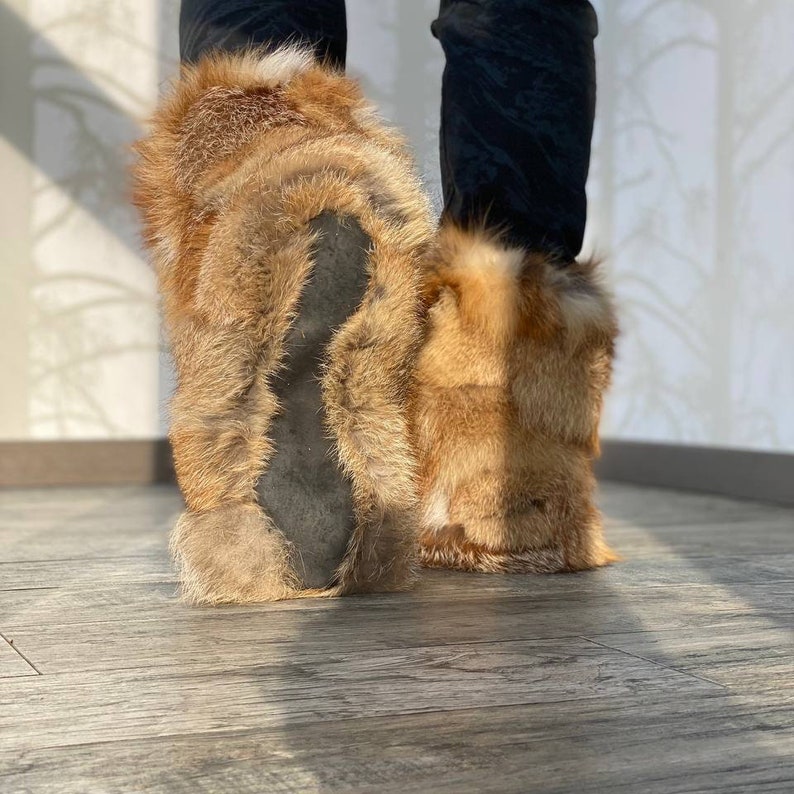 Men's Fox Fur Boots Real Fur Home Booties Furry House