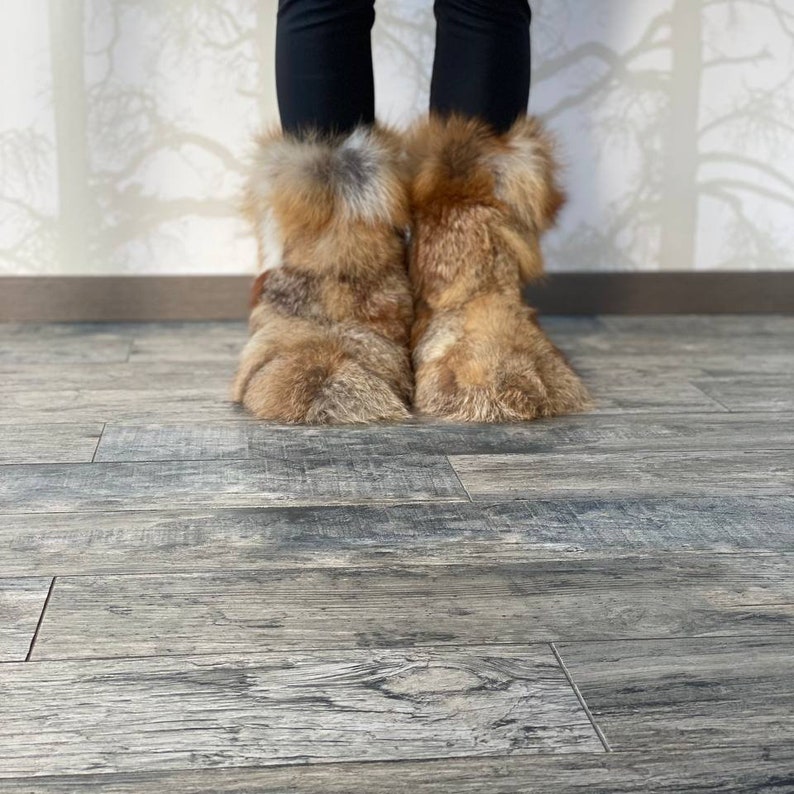 Men's Fox Fur Boots Real Fur Home Booties Furry House