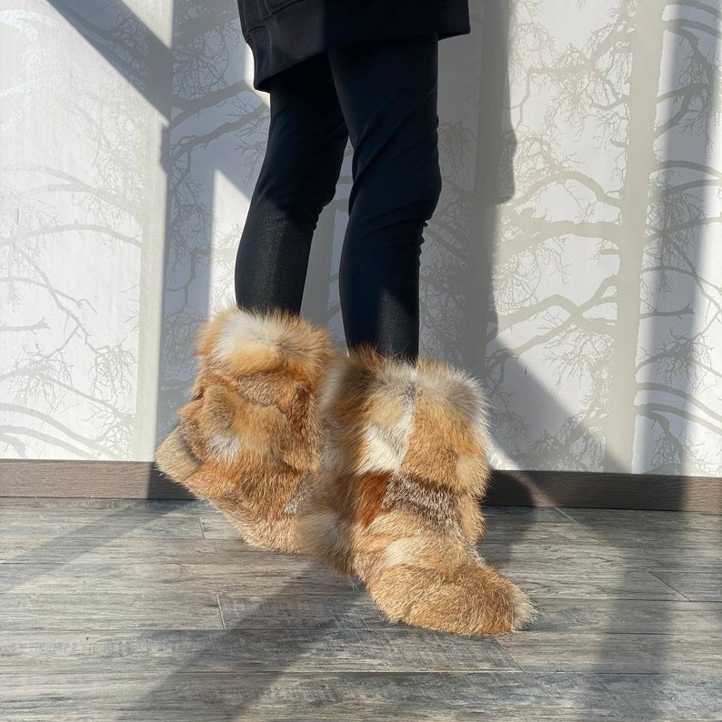 Men's Fox Fur Boots Real Fur Home Booties Furry House