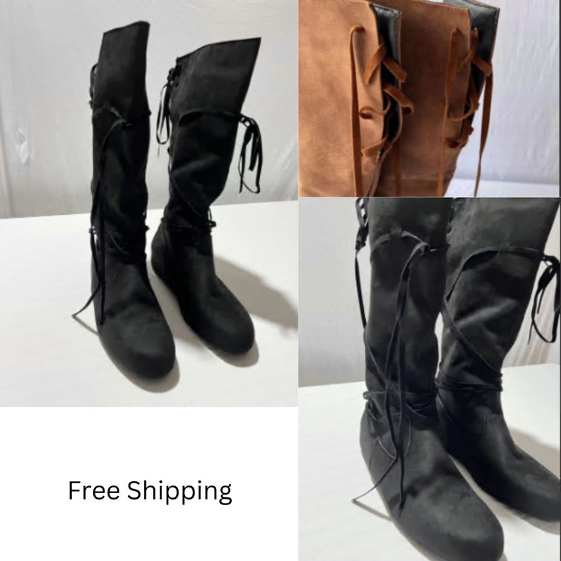 Men's Medieval Long Boots Renaissance Pirate Boots Larp Shoes PU