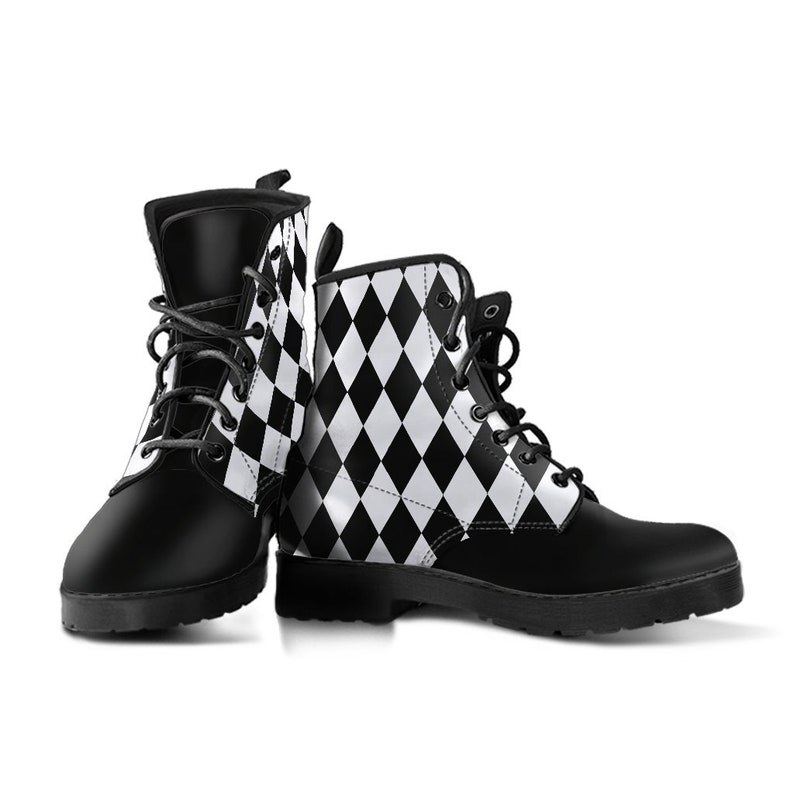 Women's Black White Diamonds Boots Combat Style's