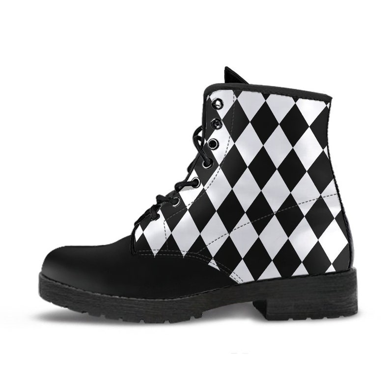 Women's Black White Diamonds Boots Combat Style's