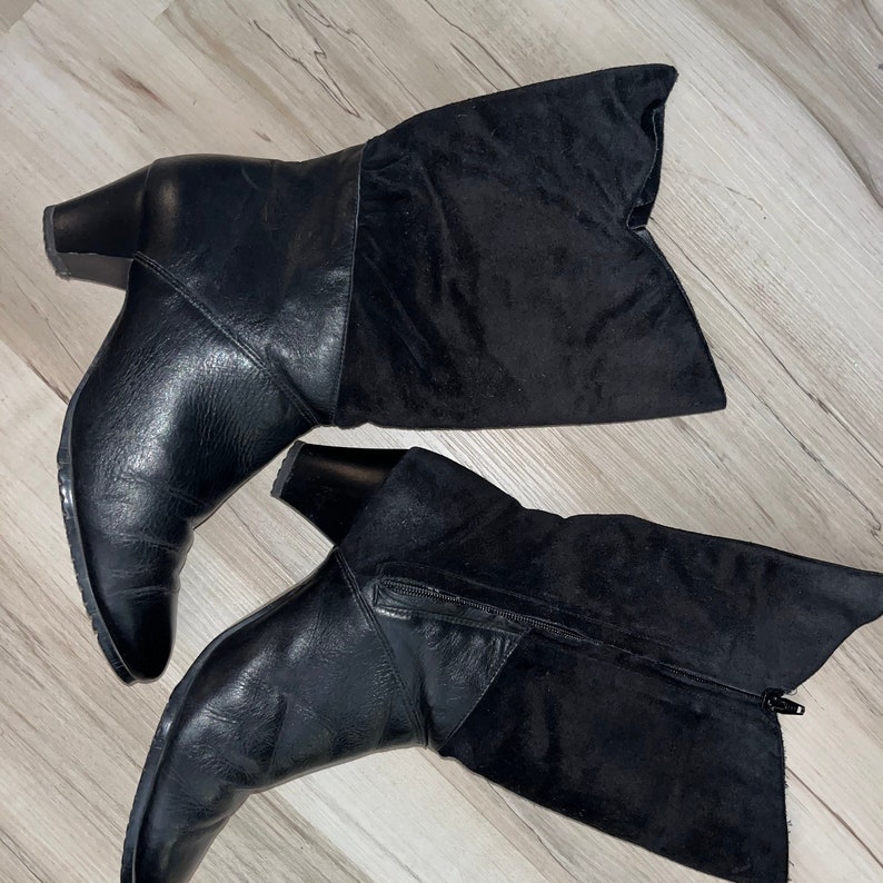 Women's Vintage Black Velvet and Leather Heeled Boots 9