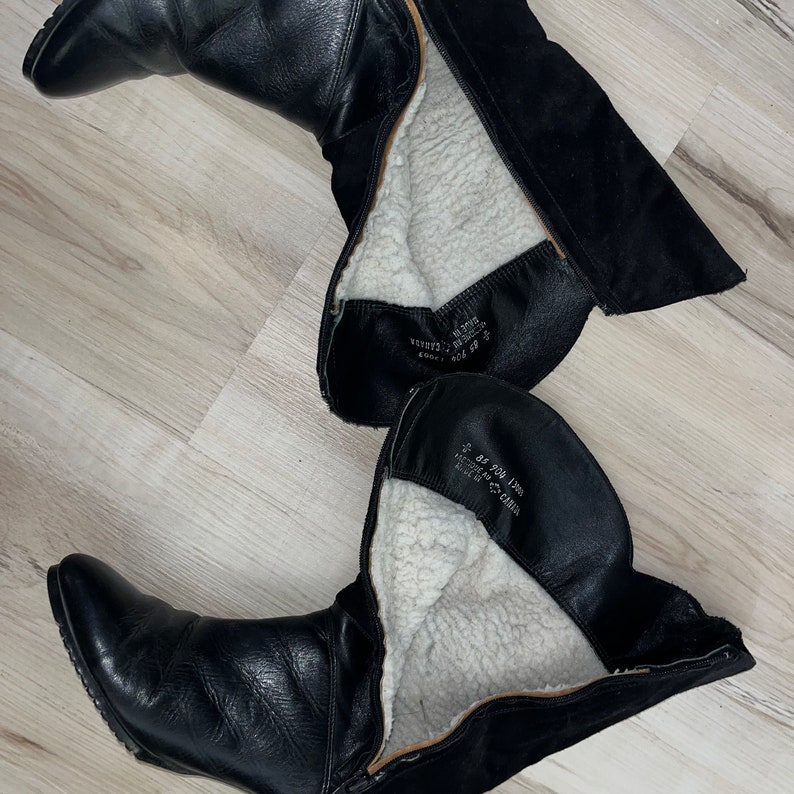 Women's Vintage Black Velvet and Leather Heeled Boots 9