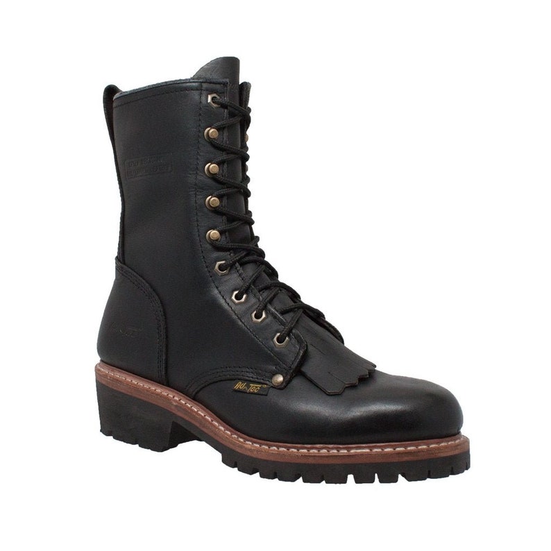 Men's Black Fireman Logger Leather Boots