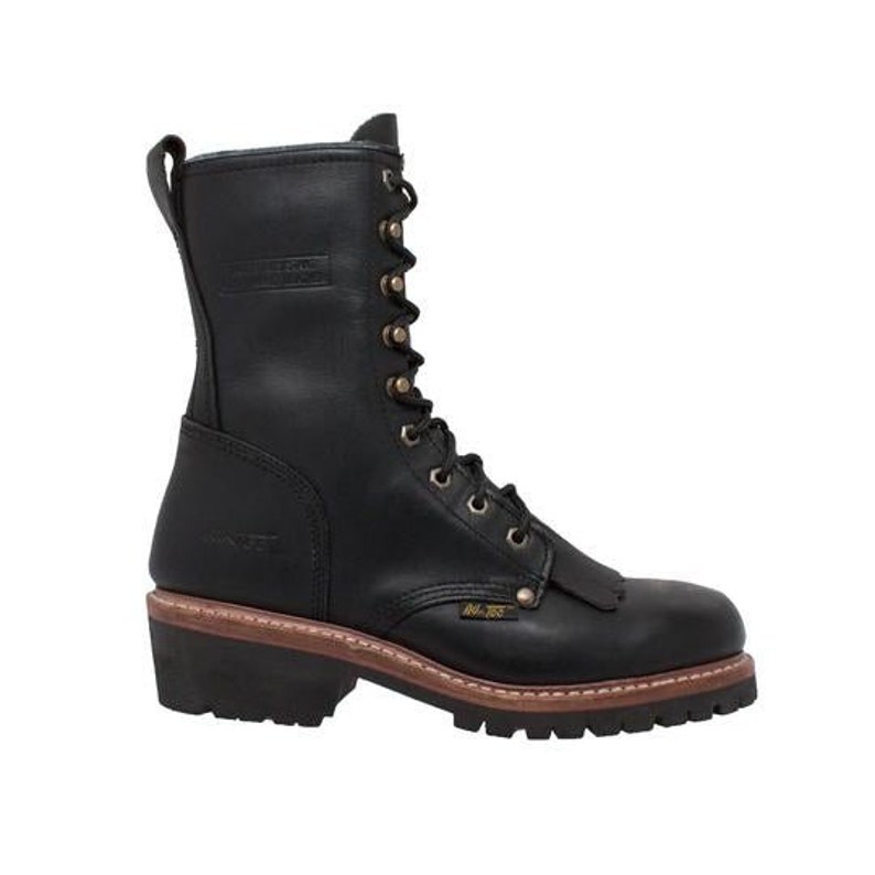 Men's Black Fireman Logger Leather Boots