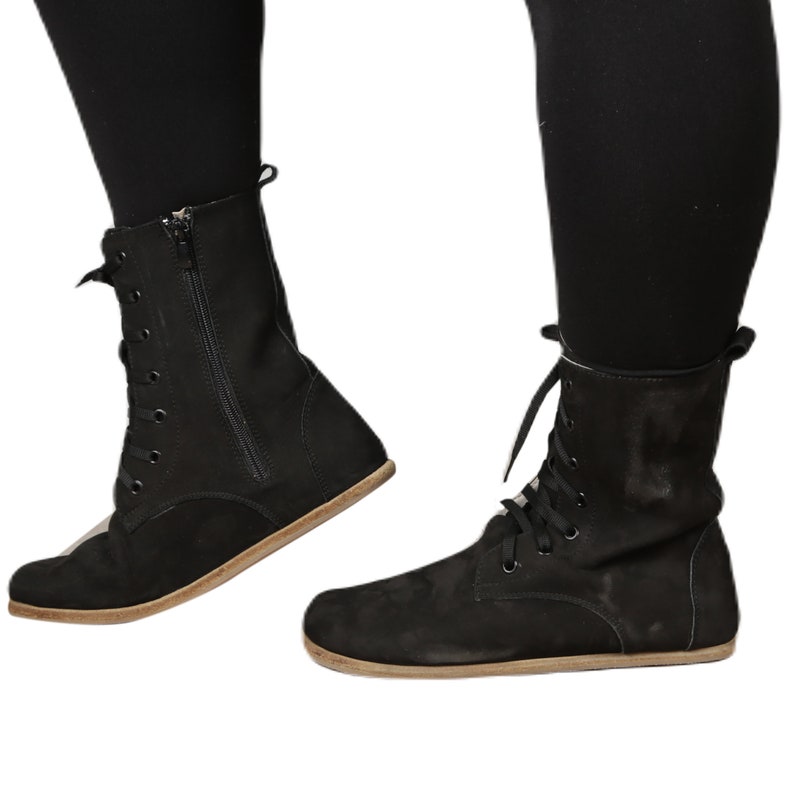 Women's Handmade LONG Boots Zero Drop Barefoot BLACK NUBUCK