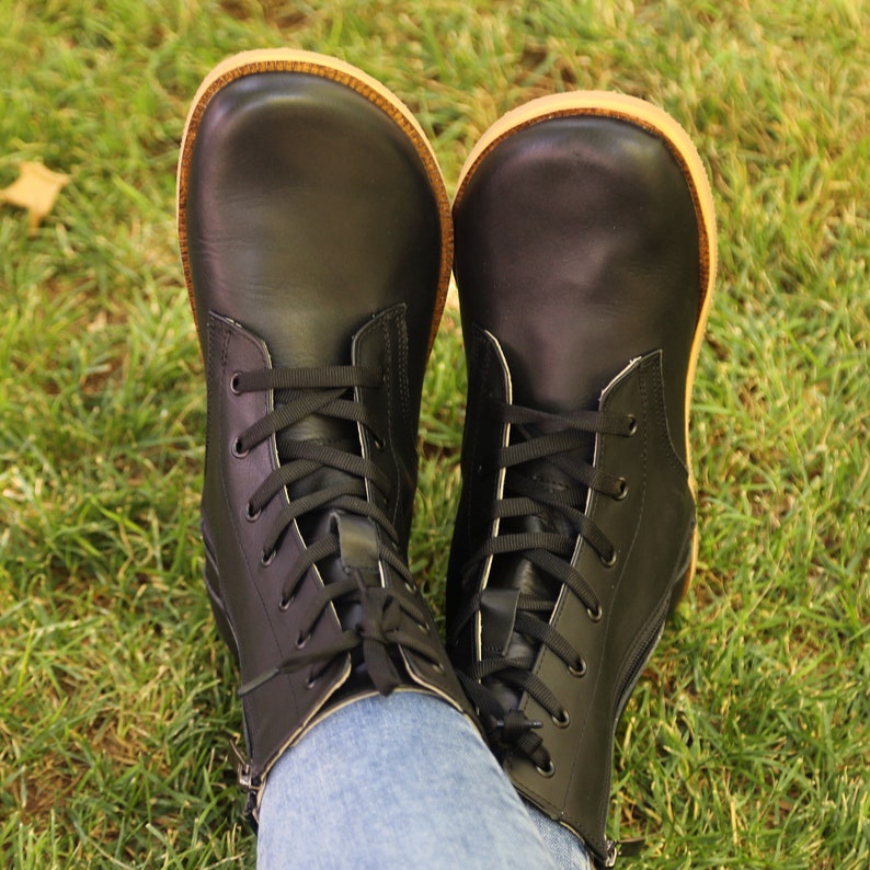 Men's Boots Wide Zero Drop Barefoot BLACK Sooth Leather