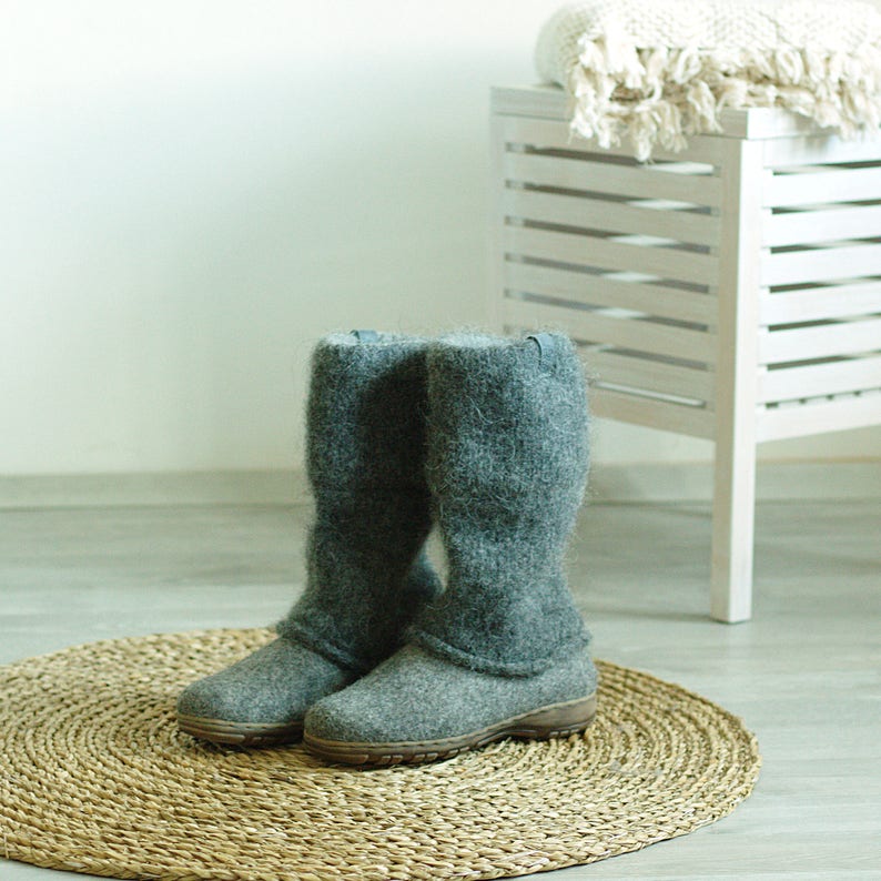 Women's Felt Boots Natural Gray Black Felted Winter Wool Boot