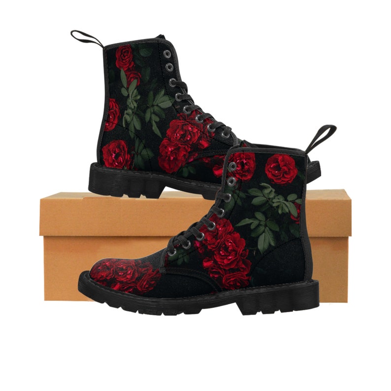 Women's Red Rose All Over Print Canvas Boots