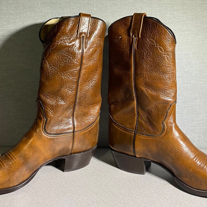 Men's Larry Mahan Brown Elk Leather Western Boots Size 13