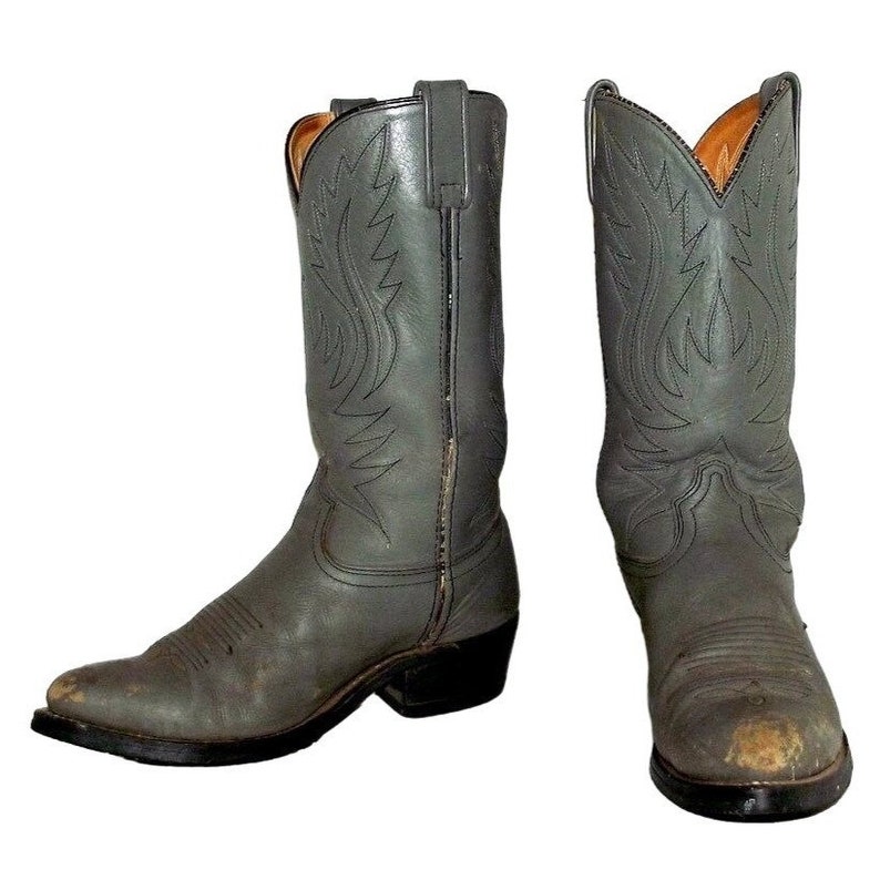 Men's Vintage Cowboy Boots 8.5 EE Extra Wide Width Gray Leather