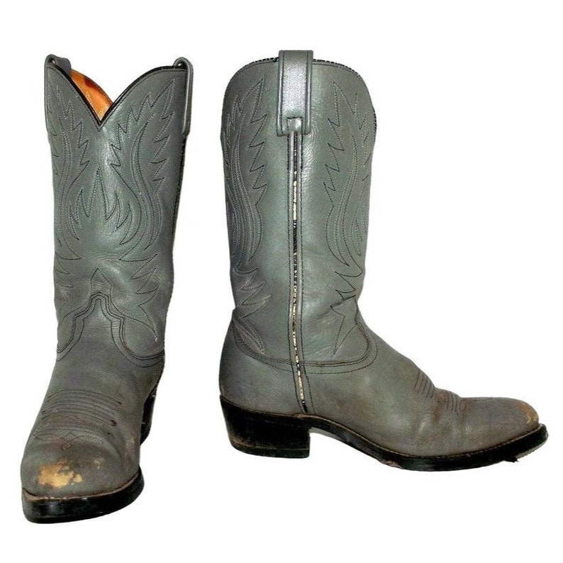 Men's Vintage Cowboy Boots 8.5 EE Extra Wide Width Gray Leather