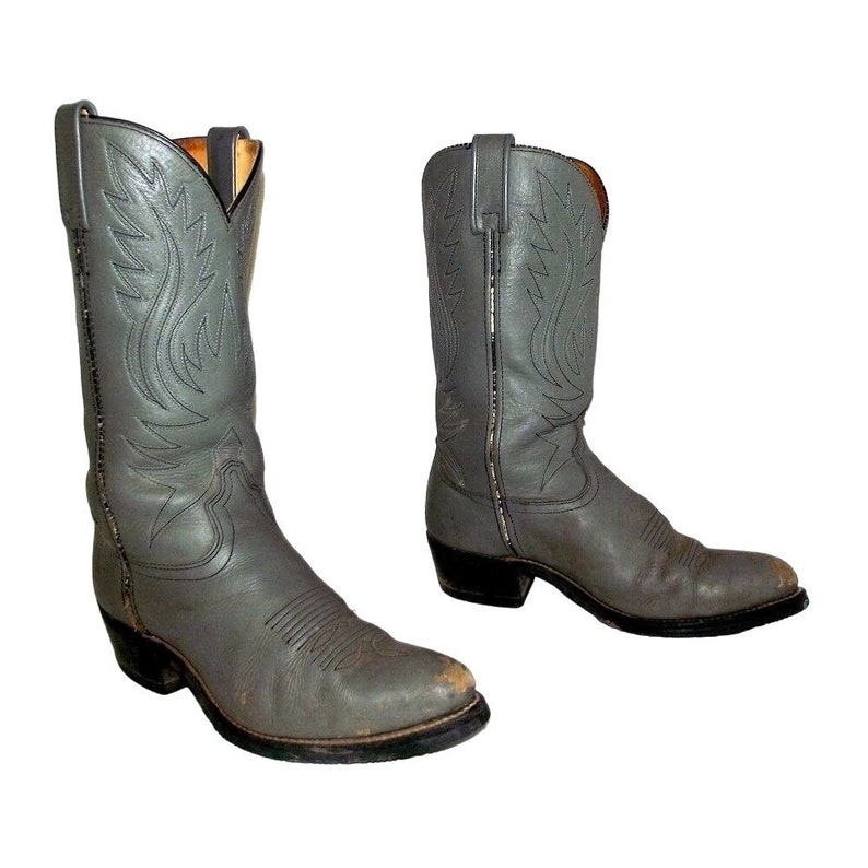 Men's Vintage Cowboy Boots 8.5 EE Extra Wide Width Gray Leather