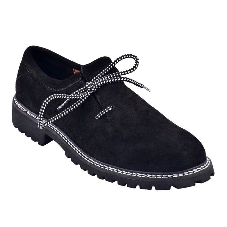 Men's Bavarian Suede Leather Shoes Black Authentic