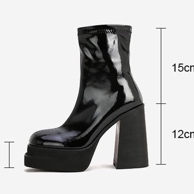 Women's Platform Heel Ankle Boots 70s Style Black