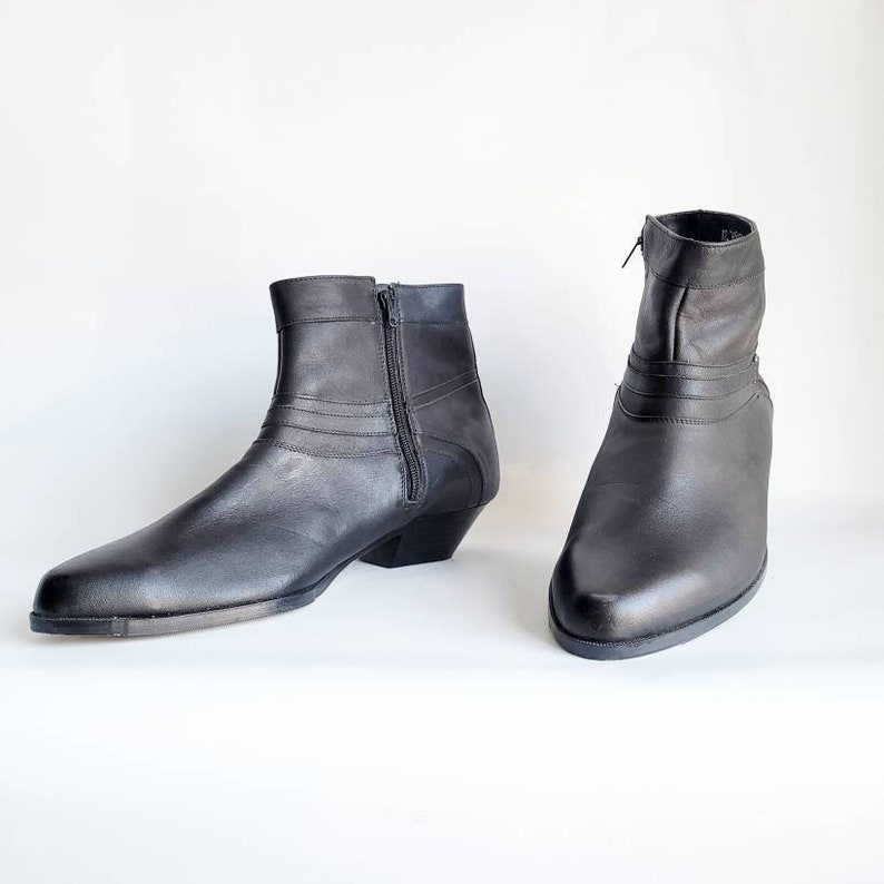 Men's 80s Boots Leather Boots Charcoal Black Leather Boots