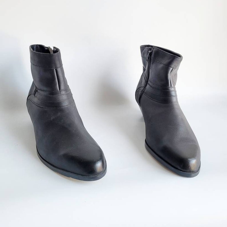 Men's 80s Boots Leather Boots Charcoal Black Leather Boots