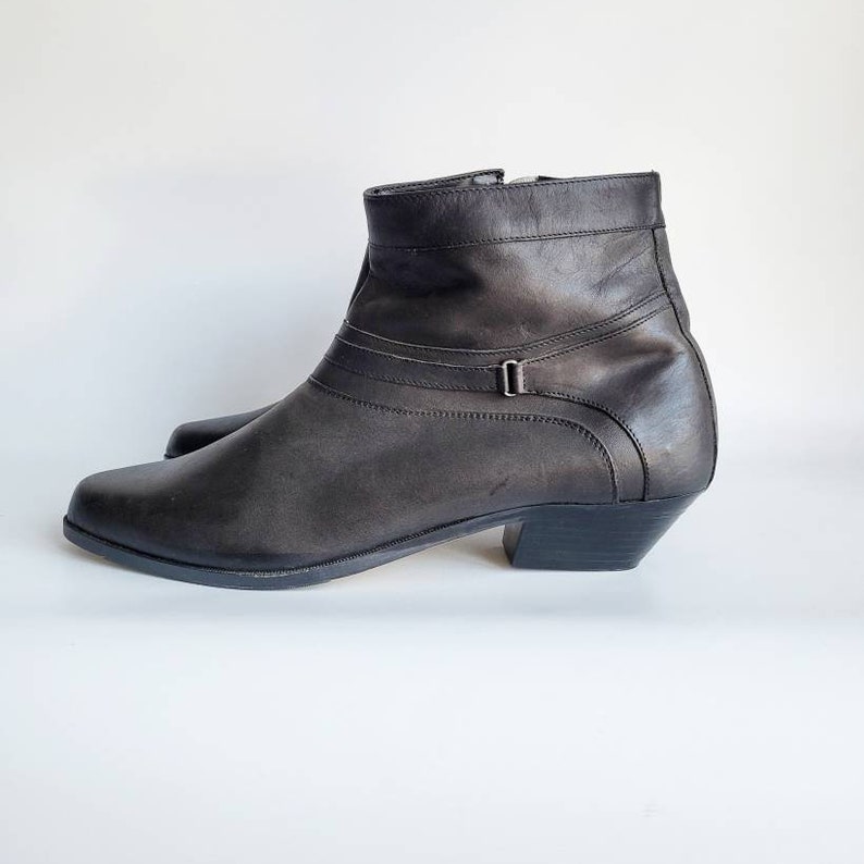 Men's 80s Boots Leather Boots Charcoal Black Leather Boots