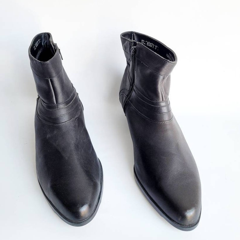 Men's 80s Boots Leather Boots Charcoal Black Leather Boots