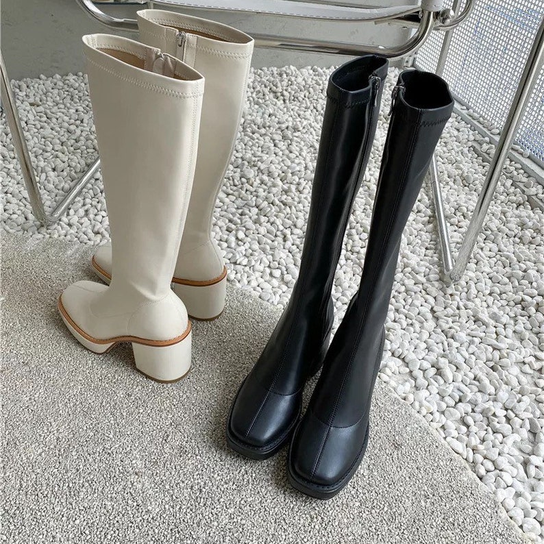 Women's Chic Platform Knee High Boots Square Toe Fashionable