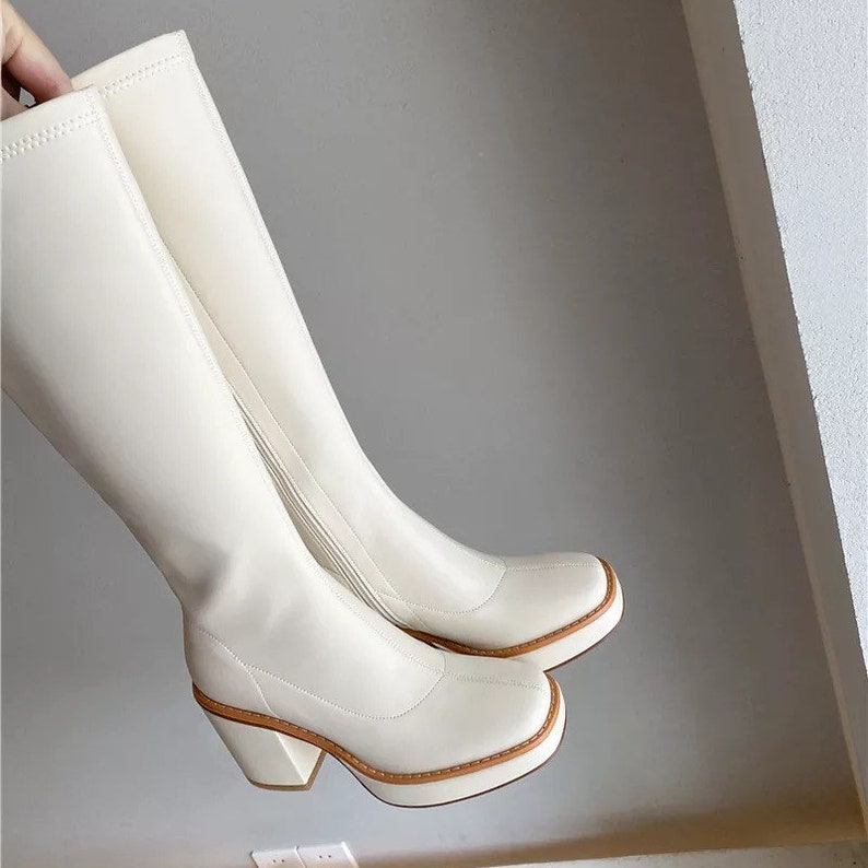 Women's Chic Platform Knee High Boots Square Toe Fashionable