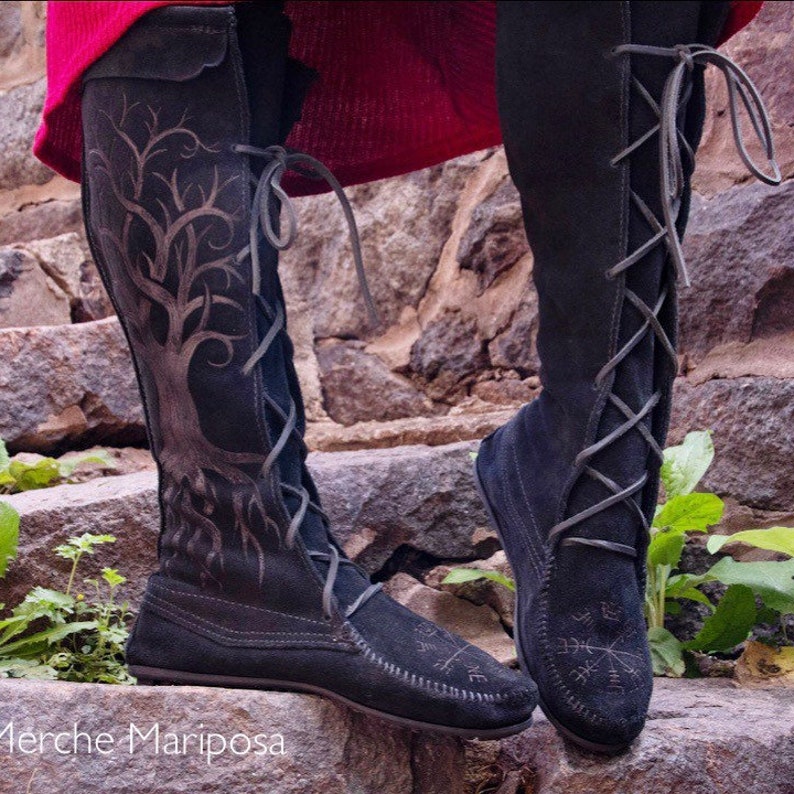 Men's Viking Boots Norse Compass Yggdrasil by Merche Mariposa