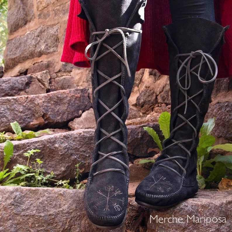 Men's Viking Boots Norse Compass Yggdrasil by Merche Mariposa