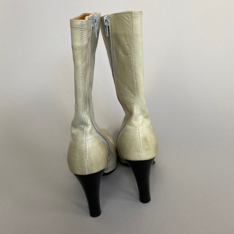 Women's Off White Leather Boots Size 38 Vintage White Platform Boots