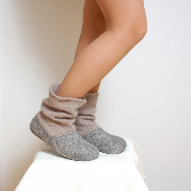Women's Felted Wool Slipper Boots Grey Organic Wool Felt Boots