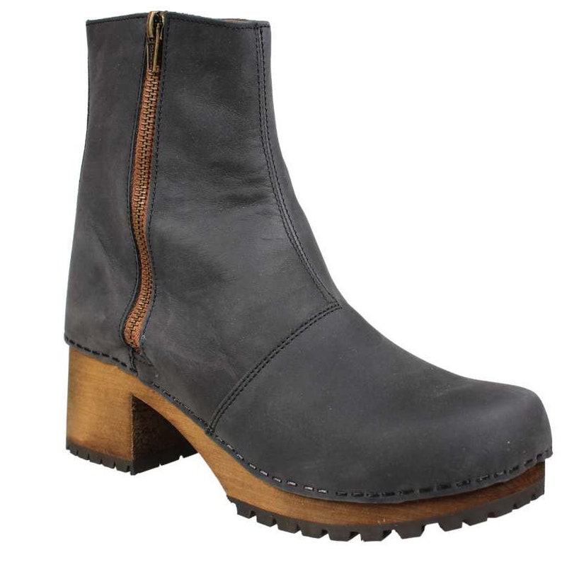 Women's Lotta's Britt Clog Boots in Charcoal Leather by Lotta From