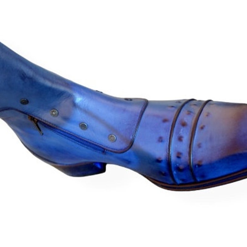 Men's Custom Handmade Blue Calf Leather Ankle High Stylish