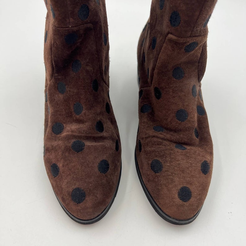 Women's Vintage Perry Ellis Suede Polka Dot Boots Chocolate Brown Faux