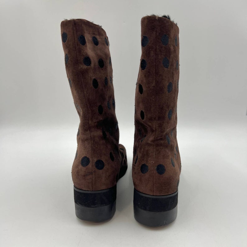 Women's Vintage Perry Ellis Suede Polka Dot Boots Chocolate Brown Faux