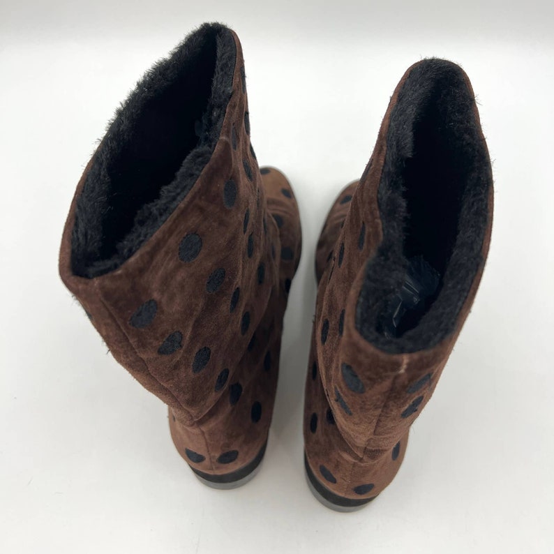 Women's Vintage Perry Ellis Suede Polka Dot Boots Chocolate Brown Faux