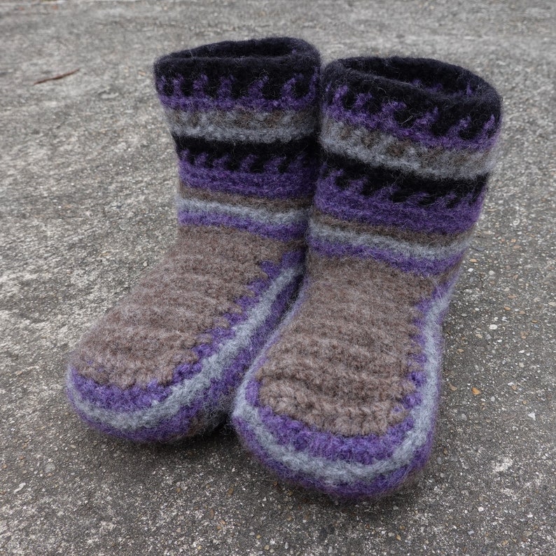 Women's Crochet Booties Adult Size Non Skid Felt Slipper Socks