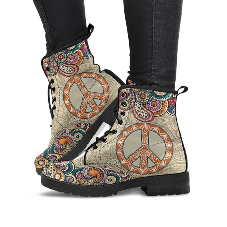 Women's Colorful Peace Sign Mandalas Boots Vegan Leather