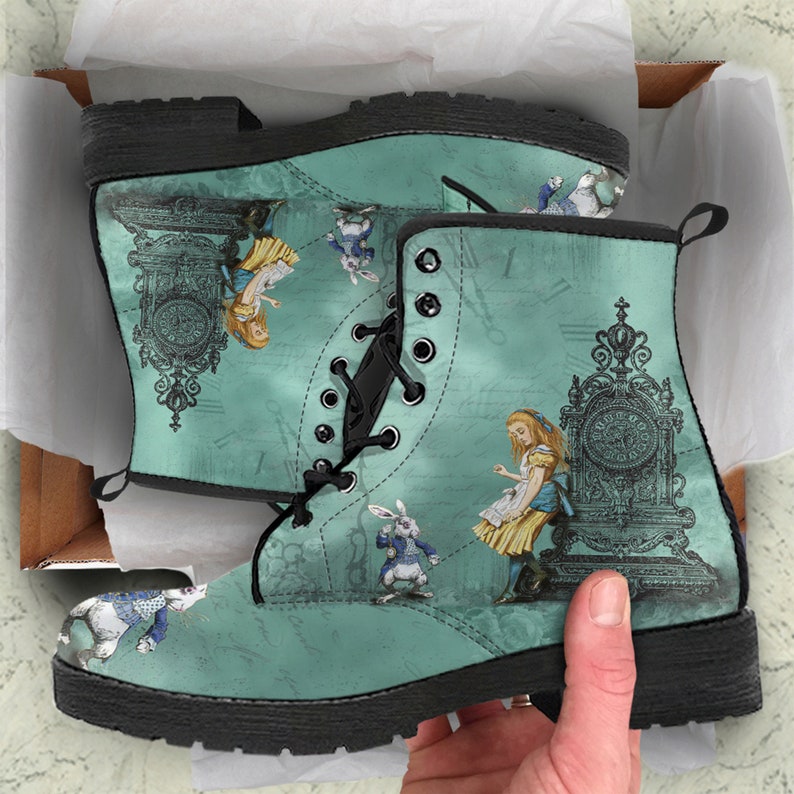 Women's Combat Boots Alice in Wonderland Custom Vegan Leather Boots