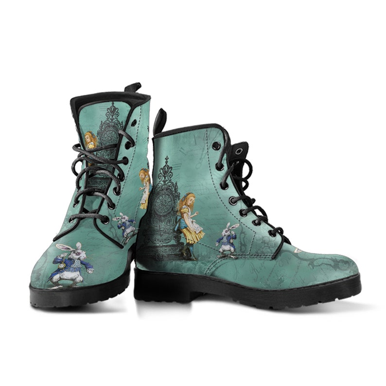 Women's Combat Boots Alice in Wonderland Custom Vegan Leather Boots