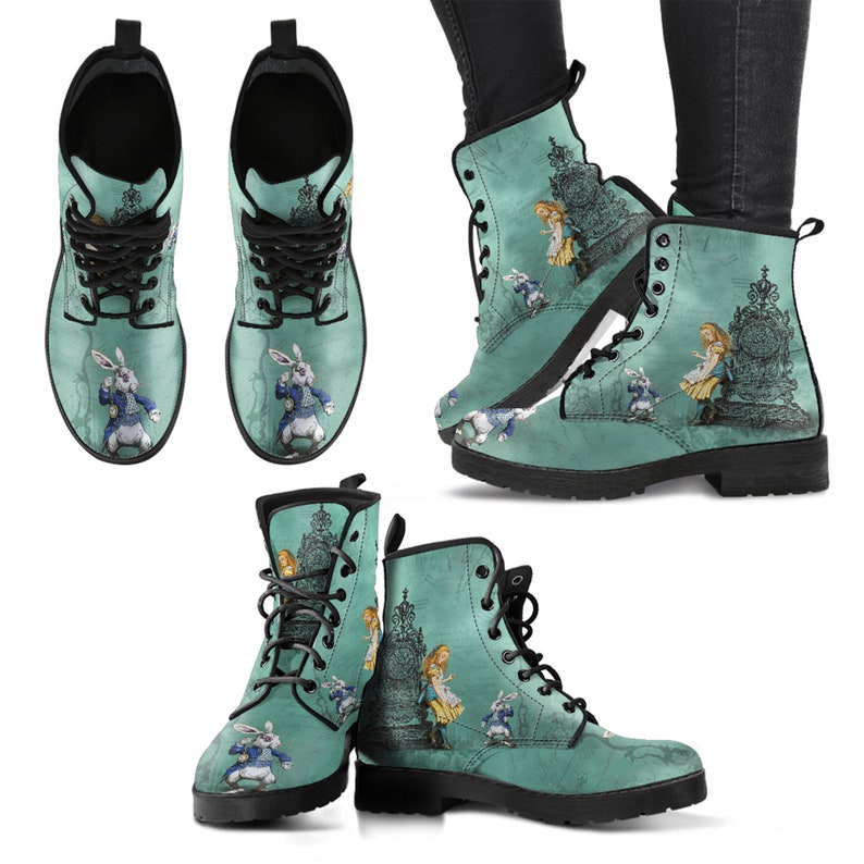 Women's Combat Boots Alice in Wonderland Custom Vegan Leather Boots