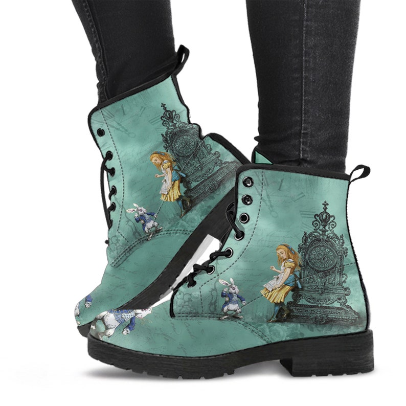 Women's Combat Boots Alice in Wonderland Custom Vegan Leather Boots