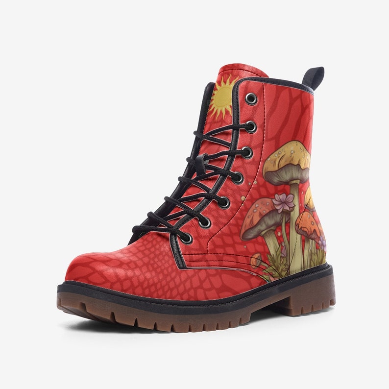 Men's Mushroom Boots Red Boots Vegan Leather Lace up Combat Boots