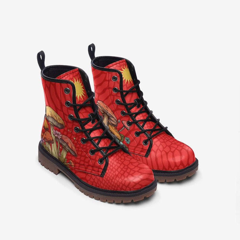 Men's Mushroom Boots Red Boots Vegan Leather Lace up Combat Boots