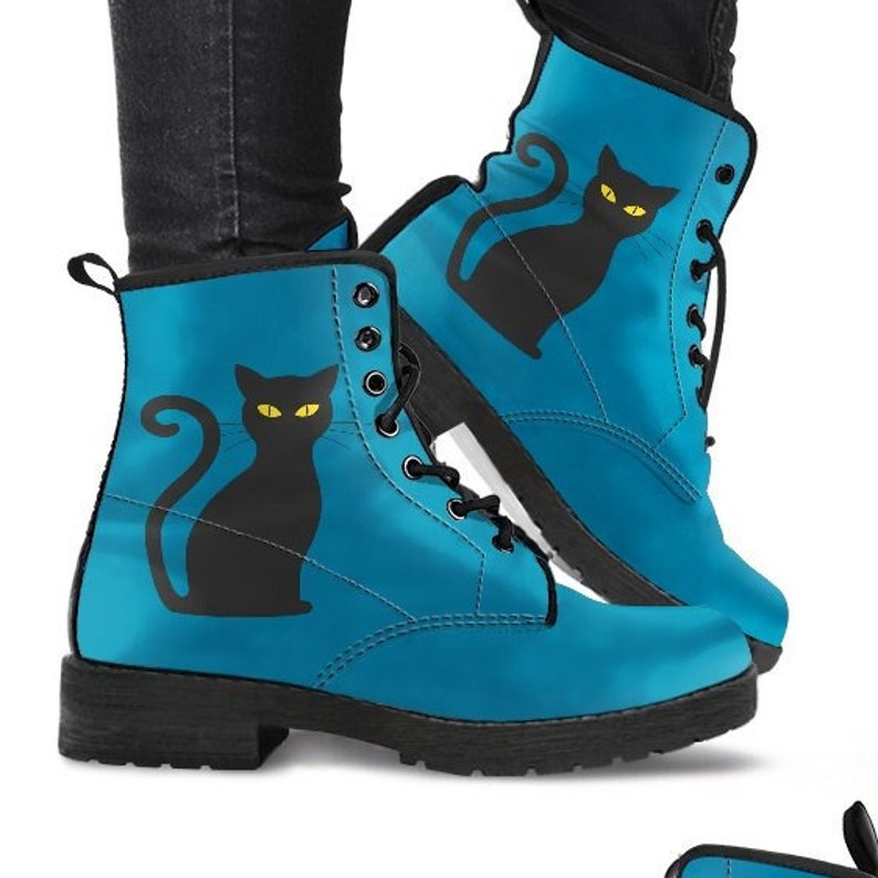 Women's Blue Cat Boot Shoes Boots Vegan Leather Combat