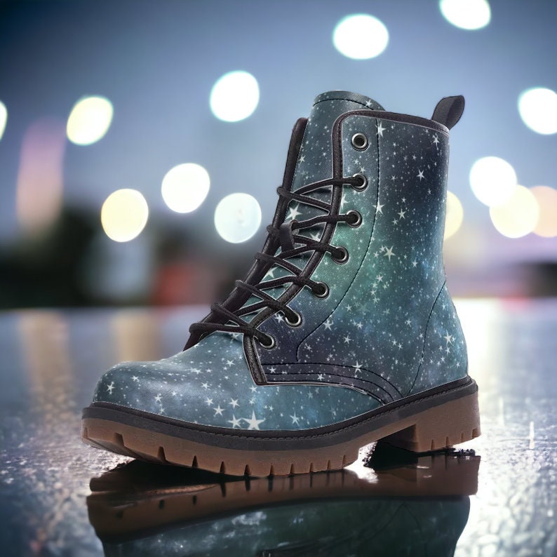 Men's Magic Galaxy Vegan Combat Boots Celestial Combat Boots