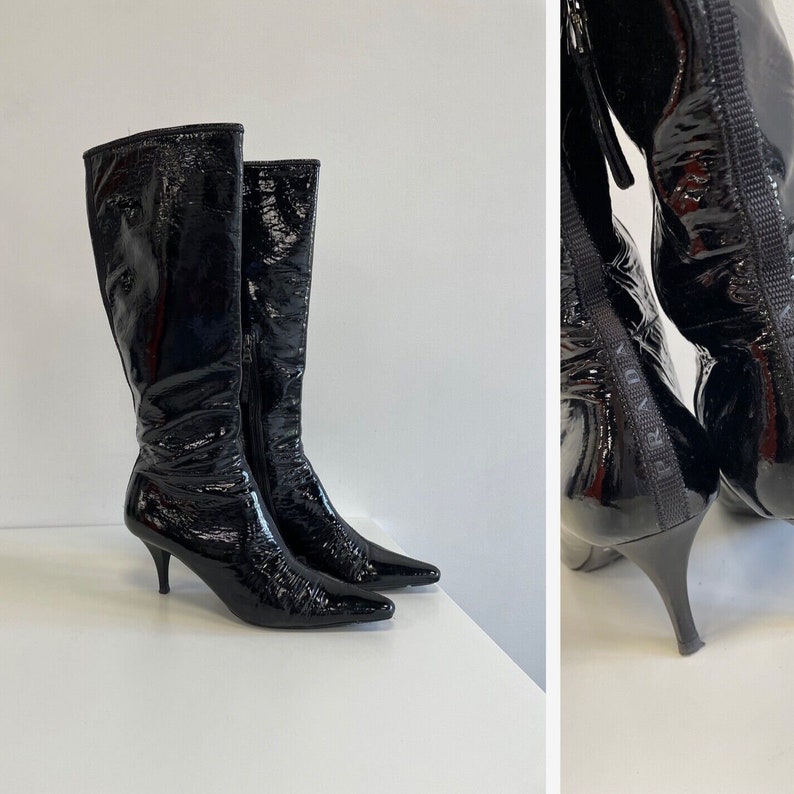 Women's Prada Y2K Patent Leather Knee Heel Boots