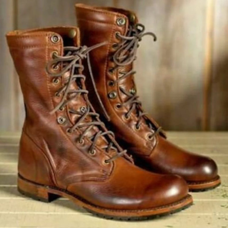 Men's Handmade Brown Leather Biker Boots Jungle Boots Hunting