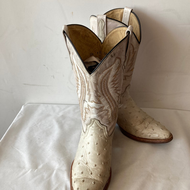 Women's Vintage White Leather Cowboy Boots-leather and Ostrich Skin