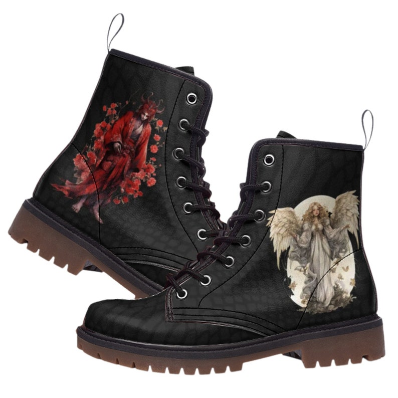 Men's Angel and Demon Boots Custom Boots Combat Boots Vegan